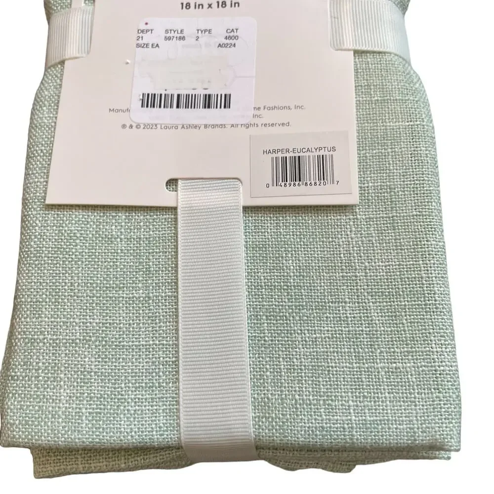 LAURA ASHLEY Spring Chic Mint Green Textured 18X18 Cloth Napkins Set of 6 NEW